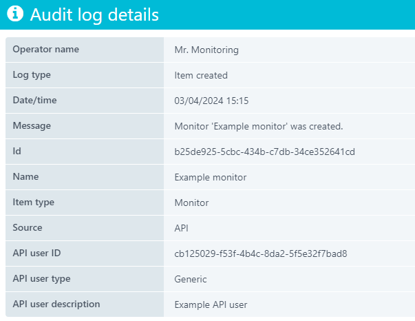 Voorbeeld audit log API-bron