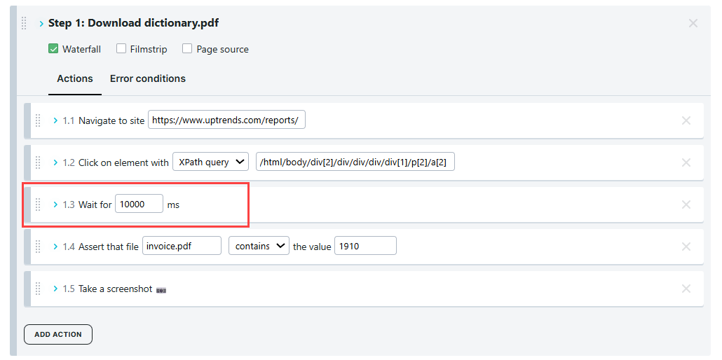 Transactiecontroleregel met een Wacht een vaste tijd-inhoudcontrole